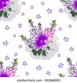 Vintage seamless pattern with cute flowers  . Hand-drawn floral background for textile, cover, wallpaper, gift packaging, printing. Romantic design .