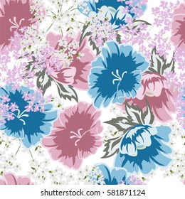 Vintage seamless pattern with cute flowers  . Hand-drawn floral background for textile, cover, wallpaper, gift packaging, printing, scrapbooking. Romantic design .Close-up.