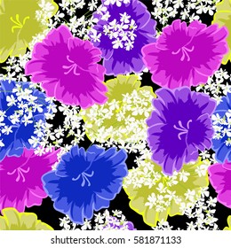 Vintage seamless pattern with cute flowers  . Hand-drawn floral background for textile, cover, wallpaper, gift packaging, printing, scrapbooking. Romantic design .Close-up.