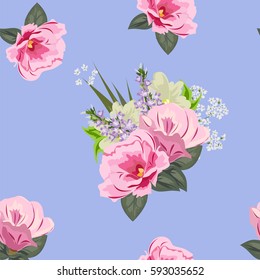 Vintage seamless pattern with cute pink flowers. Hand-drawn floral background for textile, cover, wallpaper, gift packaging, printing.Romantic design for calico.