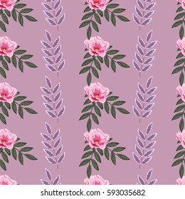 Vintage seamless pattern with cute pink flowers. Hand-drawn floral background for textile, cover, wallpaper, gift packaging, printing.Romantic design for calico.