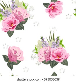 Vintage seamless pattern with cute pink flowers. Hand-drawn floral background for textile, cover, wallpaper, gift packaging, printing.Romantic design for calico.