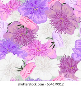 Vintage seamless pattern with cute pink and white peonies. Hand-drawn floral background for textile, cover, wallpaper, gift packaging, printing.Romantic design for calico.