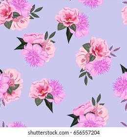 Vintage seamless pattern with cute pink flowers. Hand-drawn floral background for textile, cover, wallpaper, gift packaging, printing.Romantic design for calico.