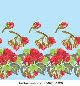 Vintage seamless pattern with cute red flowers. Hand-drawn floral background for textile, cover, wallpaper, gift packaging, printing.Romantic design for calico.
