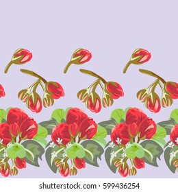 Vintage seamless pattern with cute red flowers. Hand-drawn floral background for textile, cover, wallpaper, gift packaging, printing.Romantic design for calico.