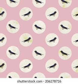 Vintage seamless pattern with cute swallows. Vector seamless texture for wallpapers, pattern fills, web page backgrounds