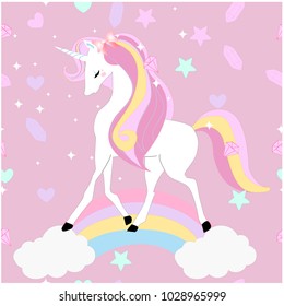 Vintage seamless pattern cute unicorn,pastel baby shower theme,adorable cartoon,background vector by hand draw doodle comic,magic animal art illustration