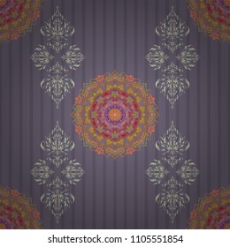 Vintage seamless pattern for decoration, printing, fabric or textile. Decorative vector beige, pink and orange elements.