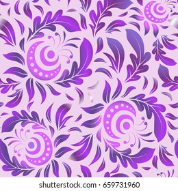 Vintage seamless pattern for decoration, printing, fabric or textile. Decorative vector white, violet and purple elements.
