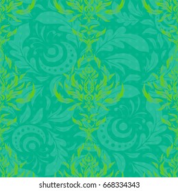 Vintage seamless pattern for decoration, printing, fabric or textile. Decorative vector green elements.