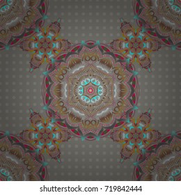 Vintage seamless pattern for decoration, printing, fabric or textile. Decorative vector green, gray and brown elements.