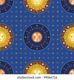 Vintage seamless pattern with decorative celestial elements