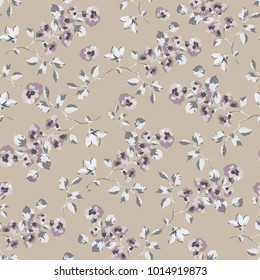 Vintage seamless pattern design with little forget me not flowers, vector repeat background for web and print