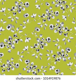 Vintage seamless pattern design with little forget me not flowers, vector repeat background for web and print
