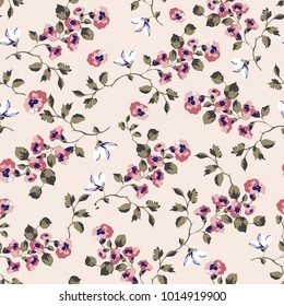 Vintage seamless pattern design with little forget me not flowers, vector repeat background for web and print