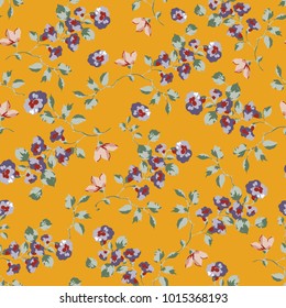 Vintage seamless pattern design with little forget me not flowers, vector repeat background for web and print