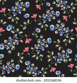 Vintage seamless pattern design with little forget me not flowers, vector repeat background for web and print