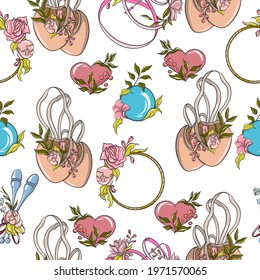 Vintage seamless pattern with different rhytmic gymnastics equipment. texture for web sites, invitations, announcements and competition background made in vector.
