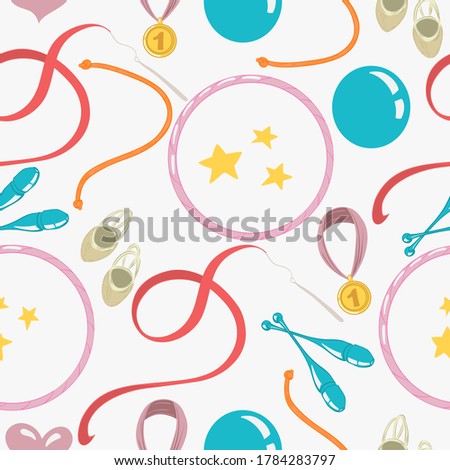Vintage seamless pattern with different rhytmic gymnastics equipment. texture for web sites, invitations, announcements and competition background made in vector. 