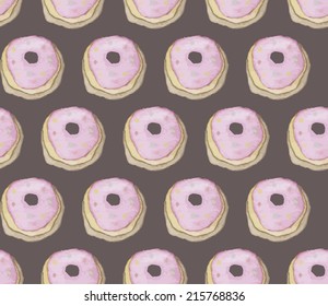 Vintage seamless pattern with donuts. Watercolor paint. Tea party theme. 