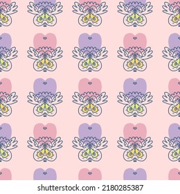 Vintage seamless pattern with doodle pansies in 1960 style. Floral aesthetic print for tee, textile, paper, stationery. Retro vector illustration for decor and design.


