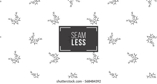 Vintage seamless pattern with double twig. Background for eco forest wedding or autumn celebrations. Black floral rustic symbols and elements on white hand drawing style.