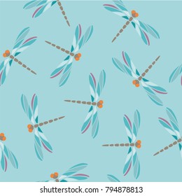 
Vintage seamless pattern with dragonflies on a blue background vector illustration