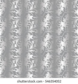 Vintage seamless pattern. Drapery silver background. Floral wallpaper. Vector luxury shiny fabric texture.