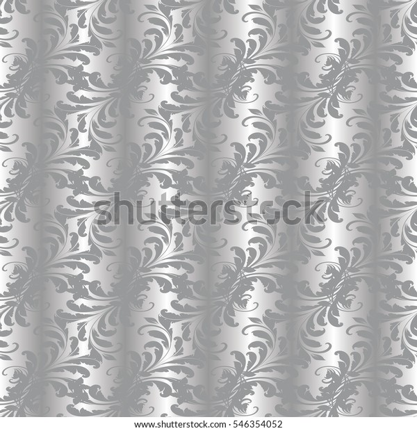 Vintage Seamless Pattern Drapery Silver Background Stock Vector