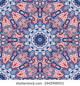 Vintage seamless pattern ethnic design. Bathroom tile ornament symmetry motif. Brocade abstract textile print. Creative texture ethnic seamless pattern. Hydraulic tiles random pattern.