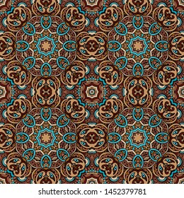 Vintage seamless pattern. Ethnic geometric print. Mandala repeating background texture. Fabric, cloth design, wallpaper, wrapping