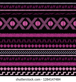 Vintage seamless pattern, ethnic ornament, embroidered