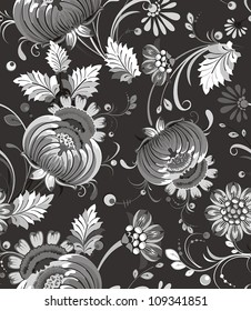 Vintage Seamless pattern with exotic flowers. Wallpaper on floral design background, vector illustration