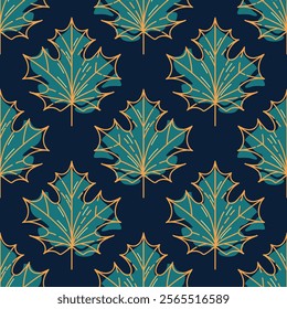 vintage seamless pattern featuring delicate maple green leaves. The intricate design evokes a sense of nature s tranquility, perfect for textile prints, wallpapers, or eco-friendly stationery projects