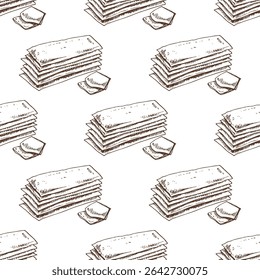 Padrão sem emenda vintage com bolachas desenhadas à mão com manteiga em estilo de esboço monocromático. Perfeito para projetos culinários, embalagens, cafés e fundos com temas de padaria.
