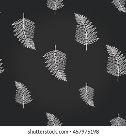 Vintage seamless pattern with fern leaf. Background for eco forest wedding or autumn celebrations. Floral rustic symbols and elements in chalkboard hand drawing style.