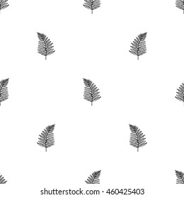 Vintage seamless pattern with fern leaf. Background for eco forest autumn celebrations. Black floral rustic symbols on white hand drawing style.