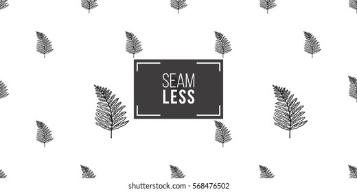 Vintage seamless pattern with fern leaf. Background for eco forest wedding or autumn celebrations. Black floral rustic symbols and elements on white hand drawing style.