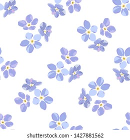 Vintage seamless pattern with field small blue flowers on white background.