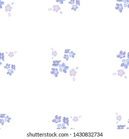 Vintage seamless pattern with field small blue flowers on white background.