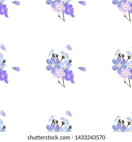 Vintage seamless pattern with field small blue flowers on white background.