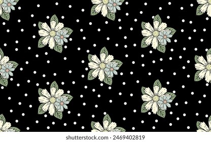 Vintage seamless pattern floral decorative ornamental dark texture black design retro style beautiful flower fabric textile paper print wallpaper