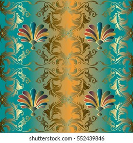 Vintage seamless pattern. Floral luxury background. Flowery wallpaper with 3d flowers and floral 3d ornaments.
