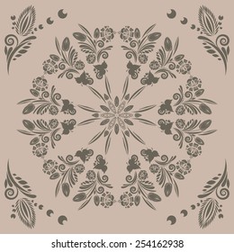 vintage seamless pattern with floral ornament with elements of berries and leaves