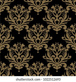 Vintage seamless pattern. Floral ornate wallpaper. Dark vector damask background with decorative ornaments and flowers in Baroque style. Luxury endless texture.