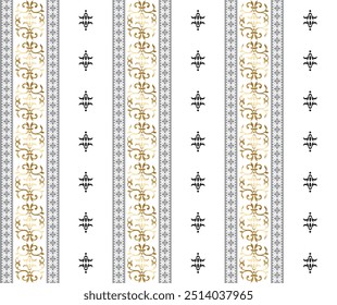 Vintage seamless pattern. Floral ornate golden damask wallpaper. Dark vector damask background with decorative ornaments and flowers in baroque style.