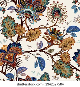 Vintage seamless pattern. Flowers background in provence style. Stylized climbing flowers. Decorative ornament backdrop for fabric, textile, wrapping paper, card, invitation, wallpaper, web design