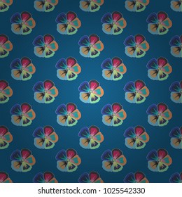 Vintage seamless pattern a lot of flowers in blue and pink colors. Hand drawn, separated editable elements. Vector illustration. Imitation embroidery.