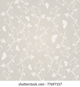 Vintage seamless  pattern with flowers and butterflies